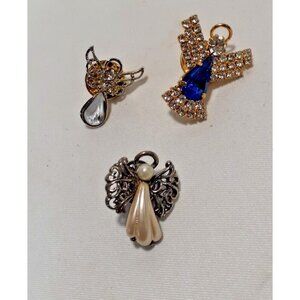 Lot of Vintage RR & Unbranded Silvertone Angel Lapel Pins ~ Faux Pearl & Rhinest